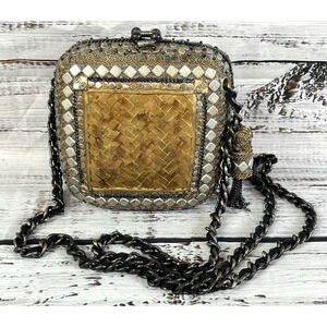 Vintage Metallic Gold Magnetic Snap Crossbody Purse Handbag Bag Wedding Evening